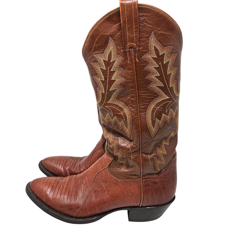 Mens Brown Lizard Skin Western Cowboy Boots Pointed Toe Stitched Leather 8.5D